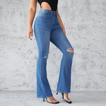 Women's Ripped Bell Bottom Jeans High Rise Distressed Stretch Flare Denim Pants