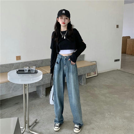 Straight Wide Leg Baggy Jeans for Women High Waisted Denim Pants