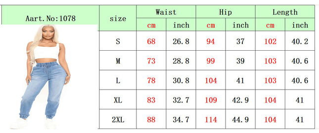 Women's Joggers Denim Sport Fit Drawstring Waist Side Pockets Casual Jeans