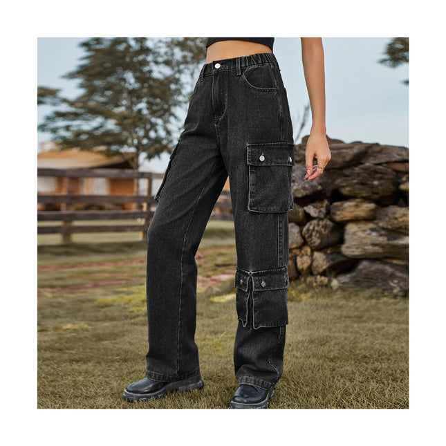 Women's Mid Rise Elastic Waist Multi-Pocket Camping Hiking Cargo Pants