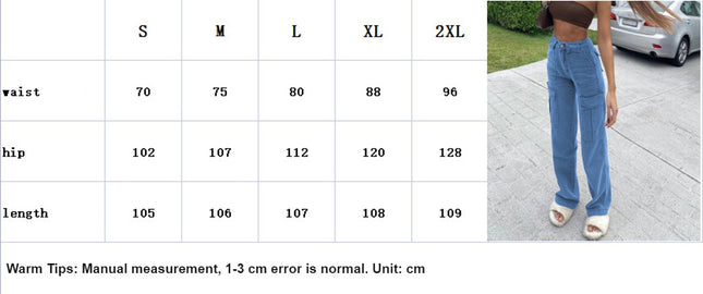 Women's Casual Mid Waist Cargo Jeans Wide Leg Denim Pants with Pockets