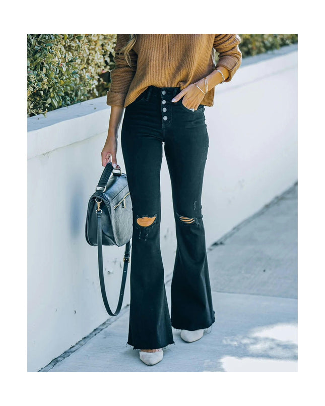 Flare Jeans for Women Mid Waisted Ripped Stretchy Denim Pants