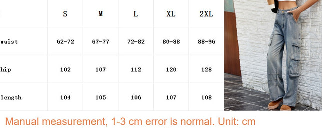 Women High Waisted Cargo Denim Pants Wide Leg Casual Jeans Pants