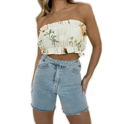 Women's Casual High Waisted Distressed Jean Shorts Frayed Raw Hem Denim Shorts