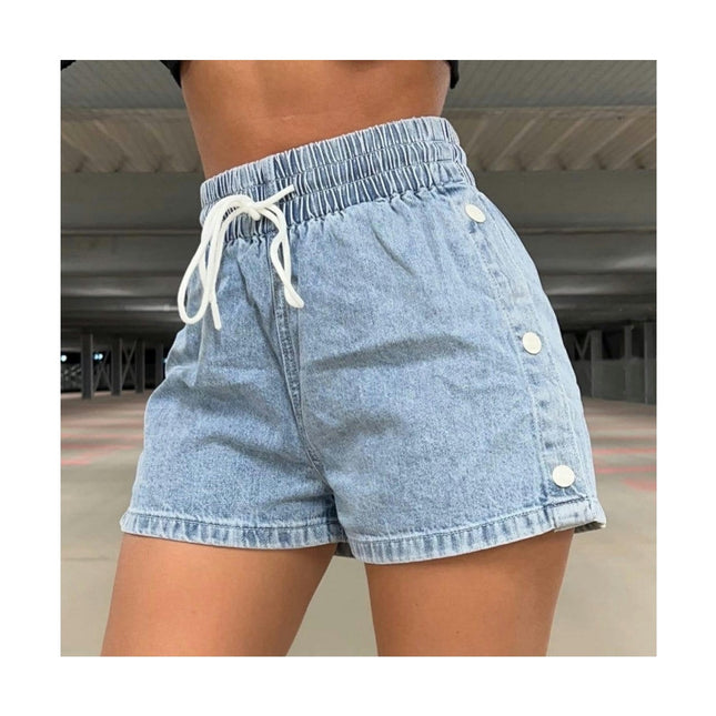 Women Casual Denim Shorts Drawstring Elastic Waist Jean Shorts