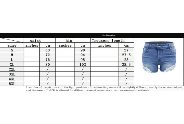 Womens Denim Shorts Casual Mid Rise Lace Hem Jeans Shorts with Pocket