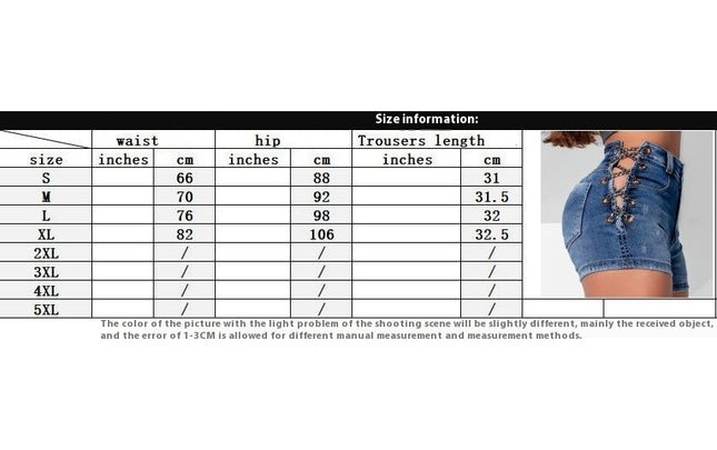Women's Chain Lace Up High Waist Denim Shorts Casual Skinny Jeans Shorts