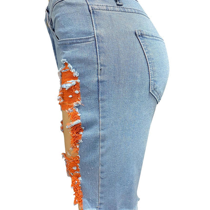 Women's Stretch Ripped Denim Shorts High Waist Frayed Raw Hem Distressed Jean Shorts