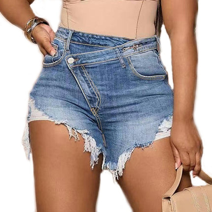 Jean Shorts for Women Mid Waisted Casual Frayed Raw Hem Denim Shorts