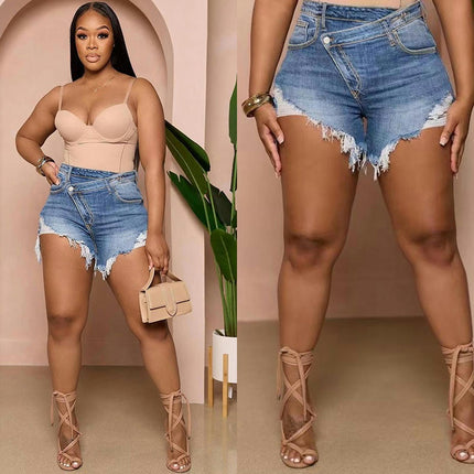 Jean Shorts for Women Mid Waisted Casual Frayed Raw Hem Denim Shorts