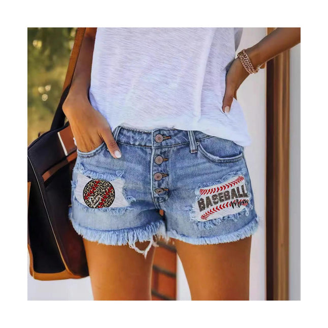 Women's Casual Frayed Raw Hem Denim Shorts Mid Waisted Ripped Jean Shorts