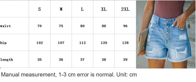 Women Mid Rise Ripped Stretchy Jeans Shorts Frayed Raw Hem Casual Denim Shorts-A1