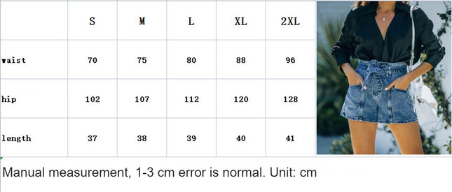 Women's High Waist Jean Shorts Casual Stretchy Belt Denim Jeans Shorts