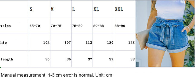 Women's High Waist Denim Shorts Casual Folded Hem Belt Shorts Jeans