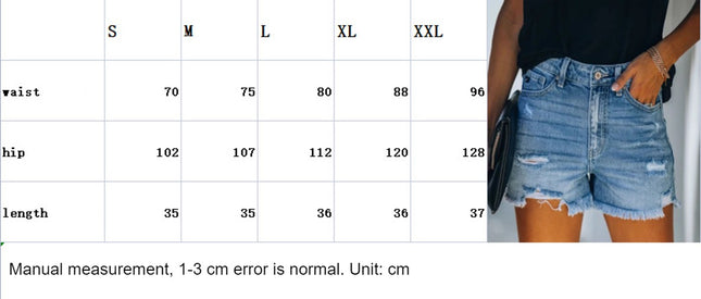 Women Mid Rise Ripped Casual Jeans Shorts Frayed Raw Hem Denim Shorts-A4
