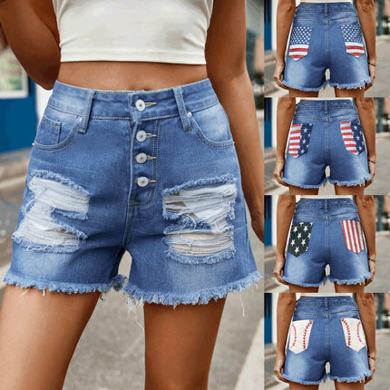 Denim Shorts for Women Mid Rise Ripped Jean Shorts Raw Hem Short Jeans