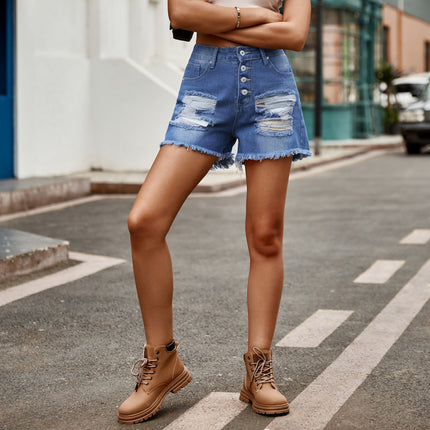 Denim Shorts for Women Mid Rise Ripped Jean Shorts Raw Hem Short Jeans