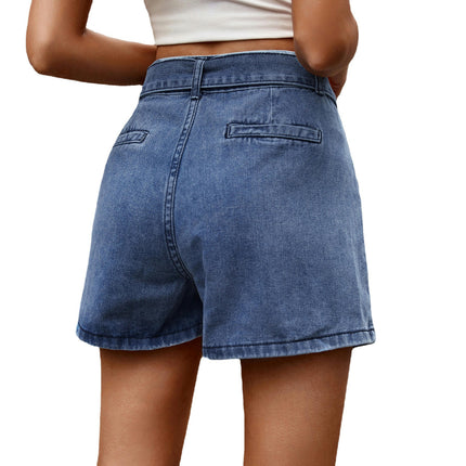 Women's Casual High Waisted Denim Belt Bowknot Waist Jean Shorts