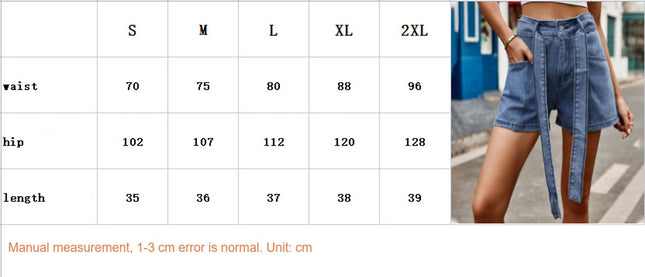 Women's Casual High Waisted Denim Belt Bowknot Waist Jean Shorts