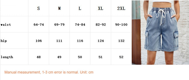 Women Denim Shorts High Waisted Straight Leg Casual Cargo Jean Shorts with Pockets