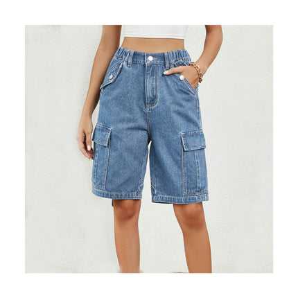 Womens Cargo Jean Shorts High Waisted Straight Leg Denim Shorts
