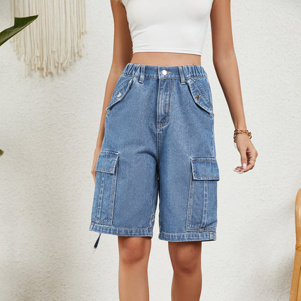 Womens Cargo Jean Shorts High Waisted Straight Leg Denim Shorts