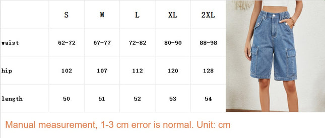 Womens Cargo Jean Shorts High Waisted Straight Leg Denim Shorts
