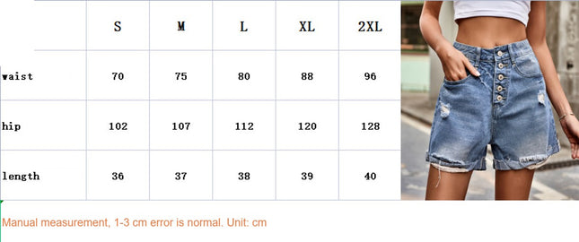 Women's Casual High Waisted Denim Shorts Folded Hem Ripped Short Jeans