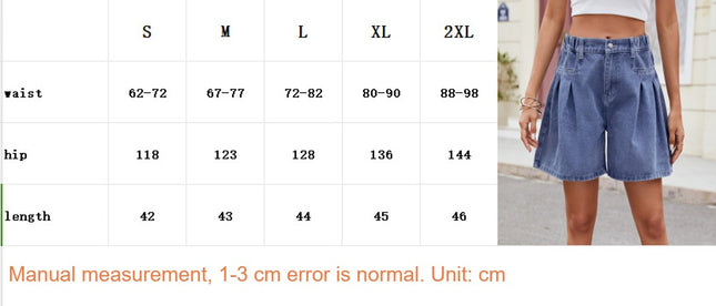 Women's High Waisted Wide Leg Denim Shorts Casual Pleated Loose Jean Shorts