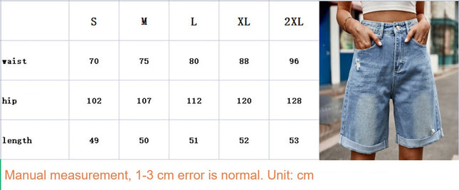 Women's Ripped Rolled Hem Denim Bermuda Jean Shorts High Waist Casual Denim Shorts