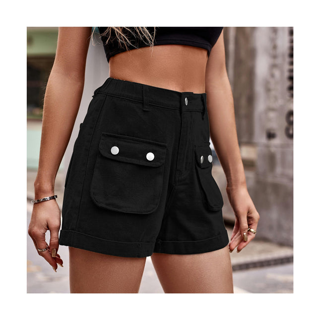 Women's Cargo Denim Short High Waist Casual Folded Hem Jeans Short