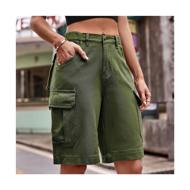 Women's Cargo Baggy Jean Shorts Casual High Waist Straight Leg Denim Shorts