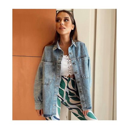 Womens Button Down Denim Shirt Casual Long Sleeve Collared Jean Jacket