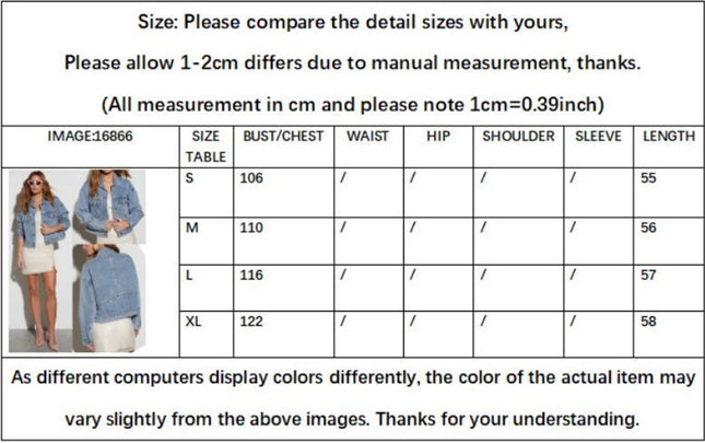 Women's Beaded Denim Jacket Long Sleeve Cropped Jean Coat
