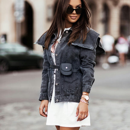 Women's Button Down Denim Jacket Fitted Long Sleeves Jean Jacket