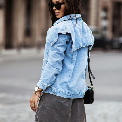 Women's Button Down Denim Jacket Fitted Long Sleeves Jean Jacket