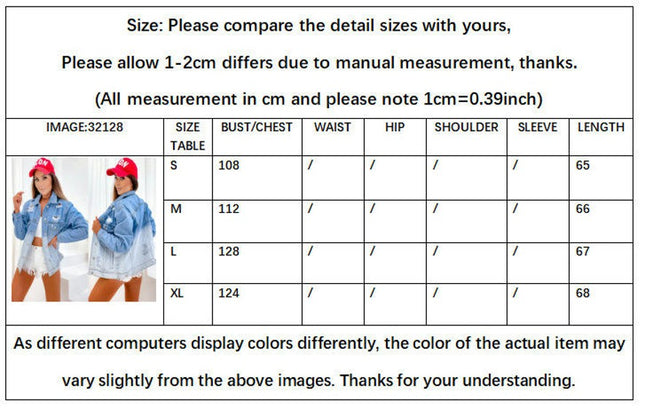 Womens Casual Ripped Denim Jacket Long Sleeve Distressed Jean Jacket