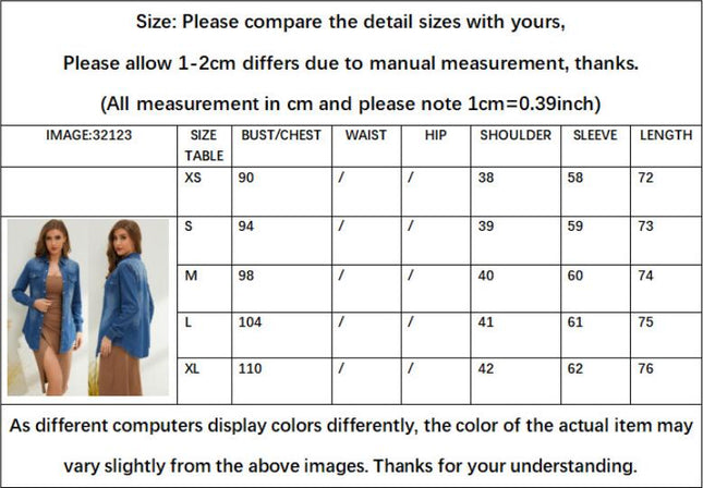 Women's Casual Long Sleeve Button Down Loose Shirt Jean Jacket