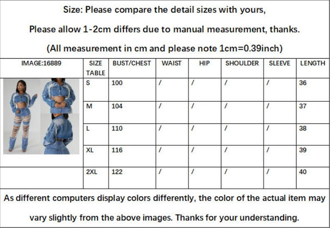Women's Long Sleeve Beaded Denim Jacket Short Jean Jacket