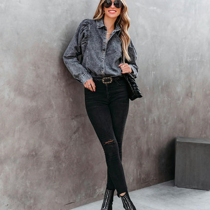 Long Sleeve Jean Jackets for Women Fashion Button Up Denim Jacket