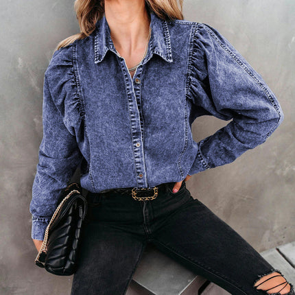 Long Sleeve Jean Jackets for Women Fashion Button Up Denim Jacket