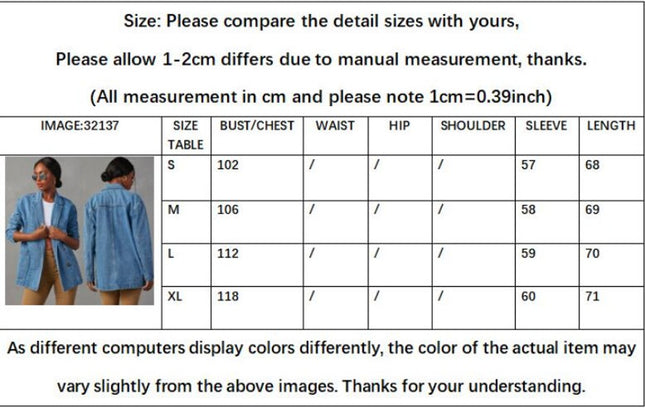 Womens Button Down Denim Jacket Long Sleeve Pocket Lapel Jean Blazer