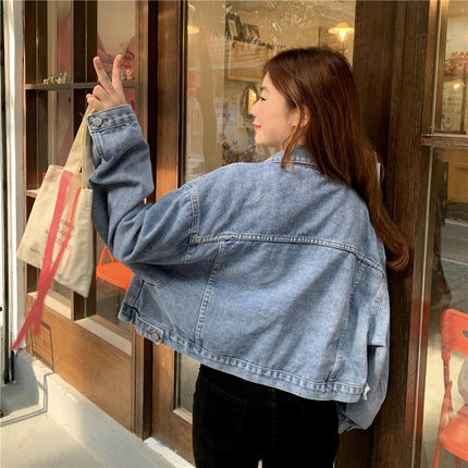Women's Crop Denim Jacket Long Sleeve Button Down Jean Jackets