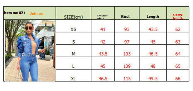 Women's Ripped Puff Sleeve Denim Crop Top Long-Sleeve Cropped Jean Jacket