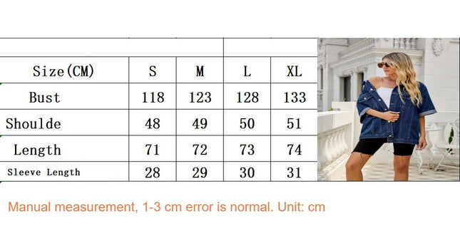 Womens Button Down Denim Jackets Casual Loose Fit Short Sleeve Jean Coats with Pockets