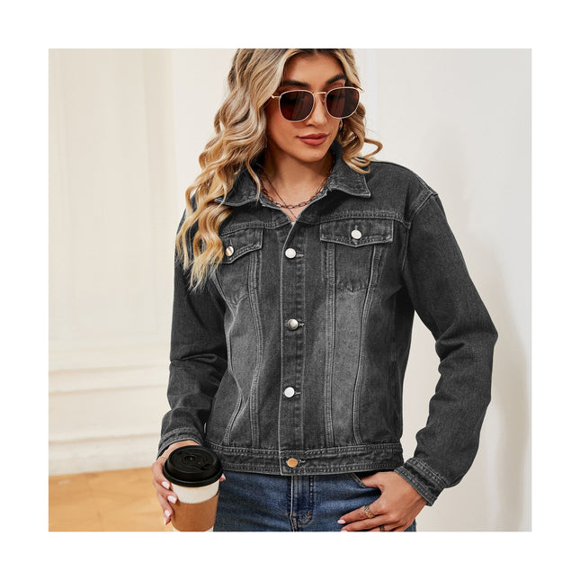 Women's Casual Button Down Fitted Long Sleeves Denim Jean Jacket