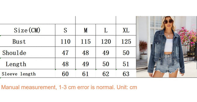 Women's Cropped Jean Jacket Casual Long Sleeve Frayed Hem Denim Jacket