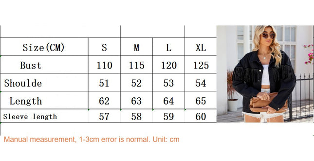 Women's Casual Tassel Denim Jackets Long Sleeve Jean Jacket