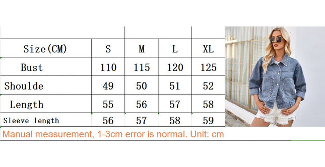 Women's Long Sleeves Rivet Denim Jacket Casual Short Jean Coat