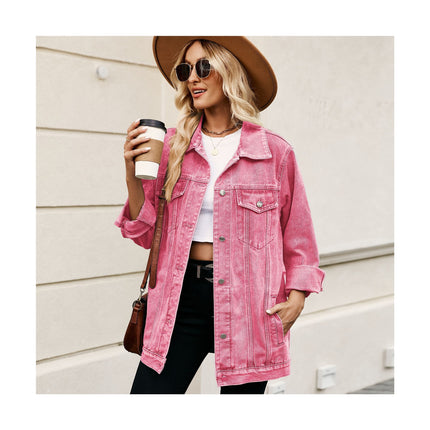 Casual Loose Denim Jacket Button Down Long Sleeve Jean Jacket for Women